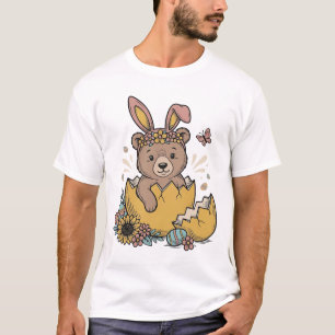Cute Easter Bear in Cracked Egg Vintage Vector_1 T-Shirt