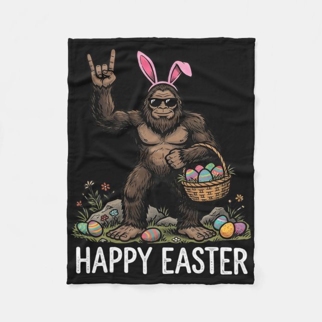 Cute Easter Bigfoot Rocking Easter Funny Easter Eg Fleece Blanket (Front)