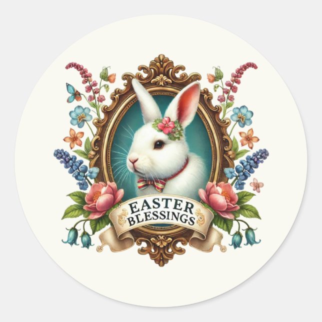 Cute Easter Blessings bunny  Classic Round Sticker (Front)