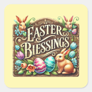 Cute Easter Blessings word art  Square Sticker