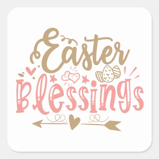 Cute Easter Blessings word art Square Sticker (Front)