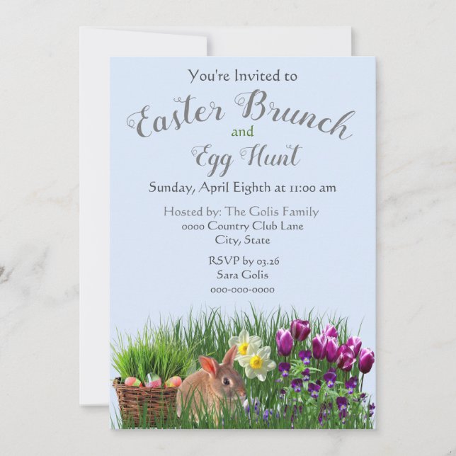 Cute Easter Brunch and Egg Hunt Family Invitation (Front)