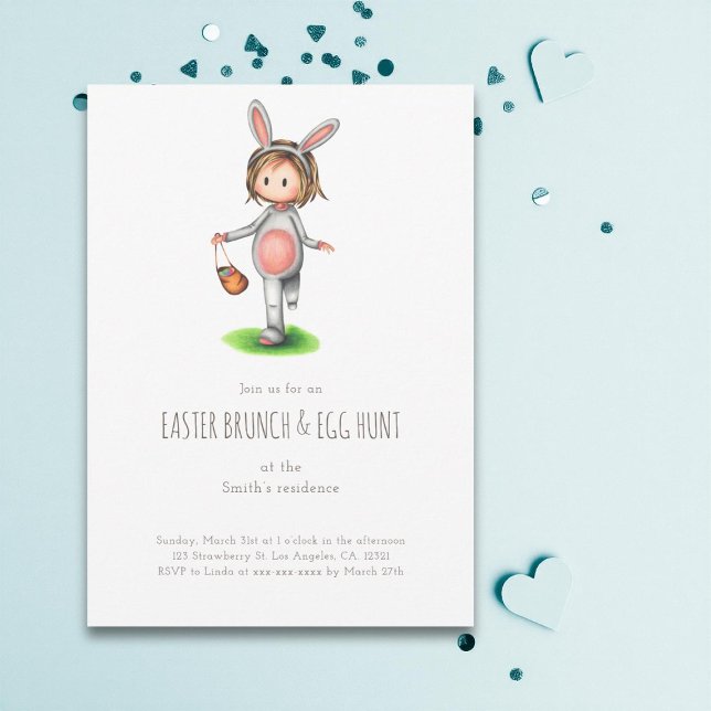 Cute Easter Brunch Egg Hunt Girl Bunny Invitation (Creator Uploaded)