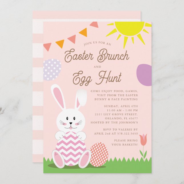Cute Easter Brunch & Egg Hunt Holiday Invitation (Front/Back)