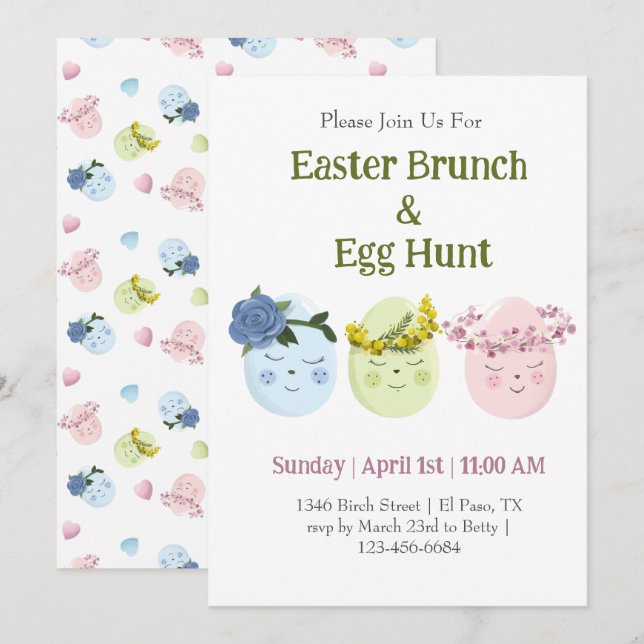 Cute Easter Brunch Egg Hunt Invitation (Front/Back)