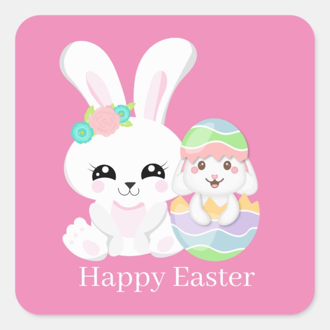 Cute Easter Bunnies add text Square Sticker (Front)