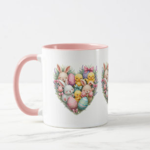 Cute Easter Bunnies and Chicks Pastel Cottagecore Mug