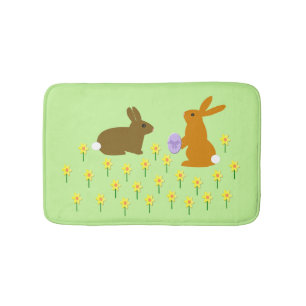 Cute Easter Bunnies and Daffodils Bath Mat
