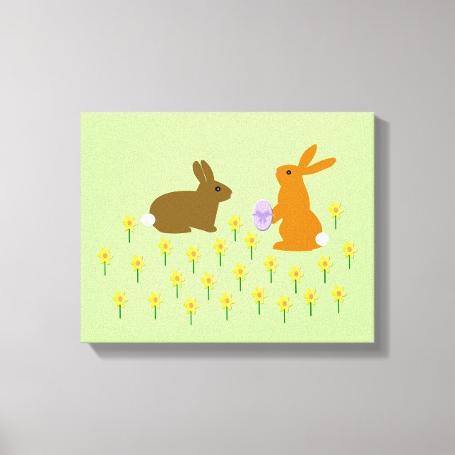 Cute Easter Bunnies and Daffodils Canvas Print (Front)