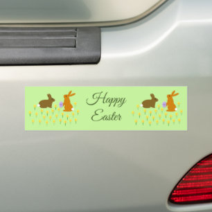 Cute Easter Bunnies and Daffodils Custom Bumper St Sticker