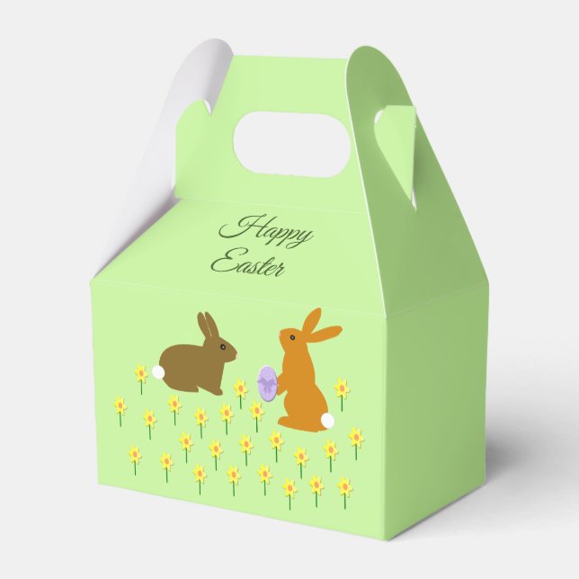 Cute Easter Bunnies and Daffodils Custom Favour Box (Front Side)
