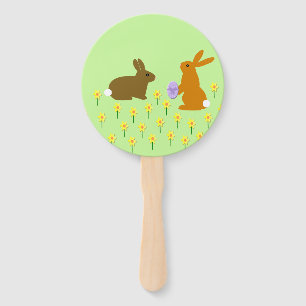 Cute Easter Bunnies and Daffodils Custom Hand Fan