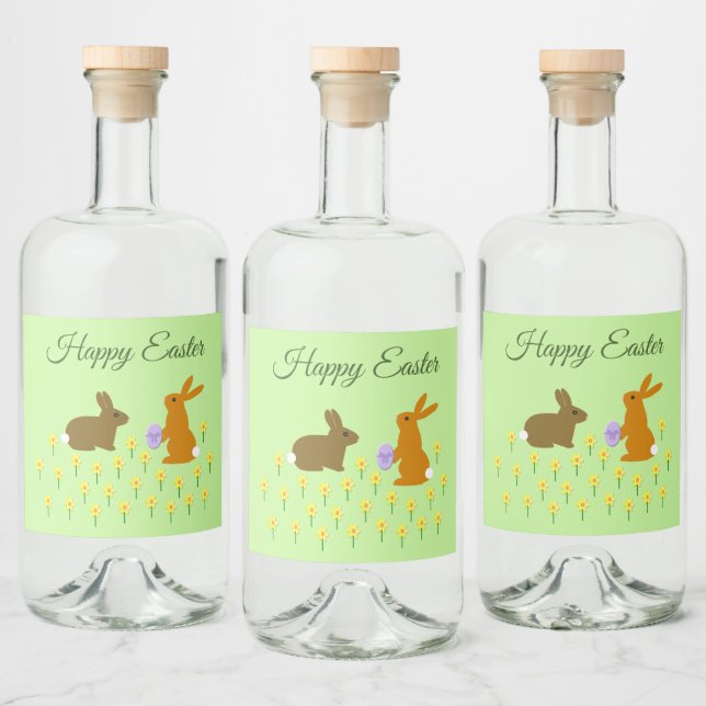 Cute Easter Bunnies and Daffodils Custom Liquor Bo Liquor Bottle Label (Bottles)
