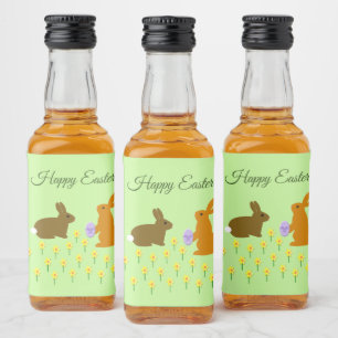 Cute Easter Bunnies and Daffodils Custom Liquor Bottle Label