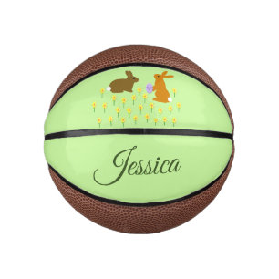 Cute Easter Bunnies and Daffodils Custom Mini Basketball