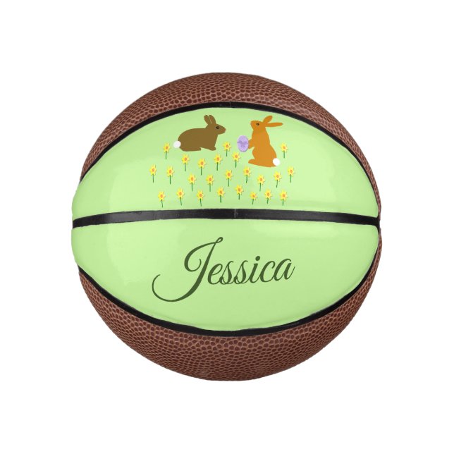 Cute Easter Bunnies and Daffodils Custom Mini Basketball (Front)