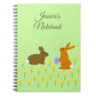 Cute Easter Bunnies and Daffodils Custom Notebook