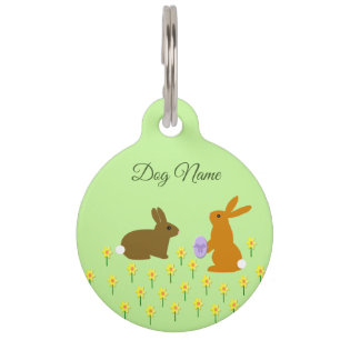Cute Easter Bunnies and Daffodils Custom Pet Tag