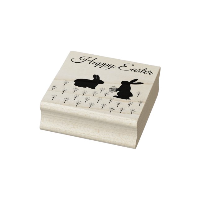 Cute Easter Bunnies and Daffodils Custom Rubber Stamp (Stamp)