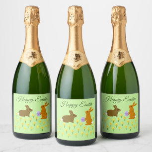Cute Easter Bunnies and Daffodils Custom Sparkling Wine Label