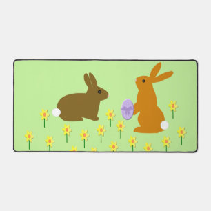 Cute Easter Bunnies and Daffodils Desk Mat