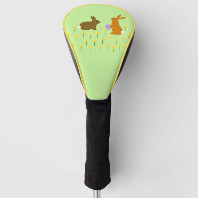 Cute Easter Bunnies and Daffodils Golf Head Cover (Front)