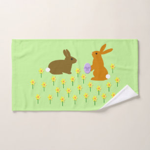 Cute Easter Bunnies and Daffodils Hand Towel