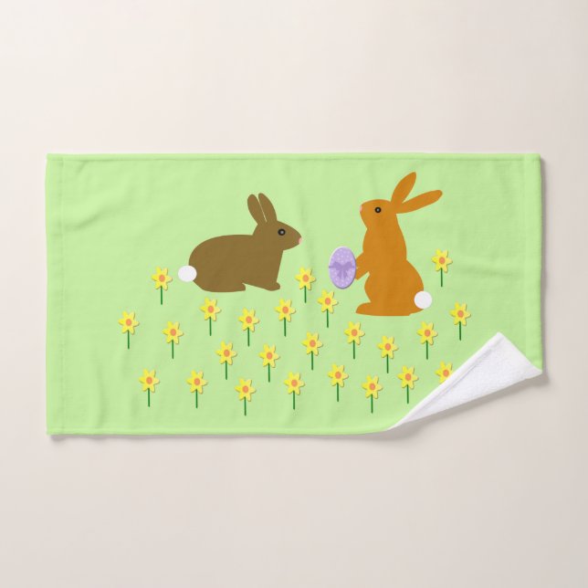Cute Easter Bunnies and Daffodils Hand Towel (Hand Towel)