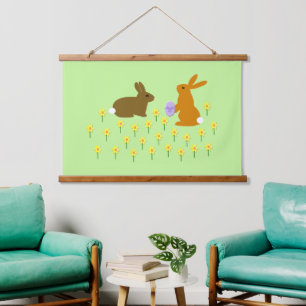 Cute Easter Bunnies and Daffodils Hanging Tapestry