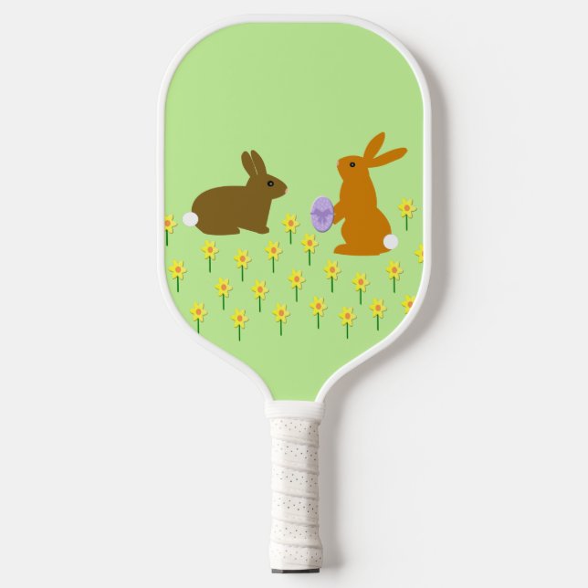 Cute Easter Bunnies and Daffodils Pickleball Paddle (Front)