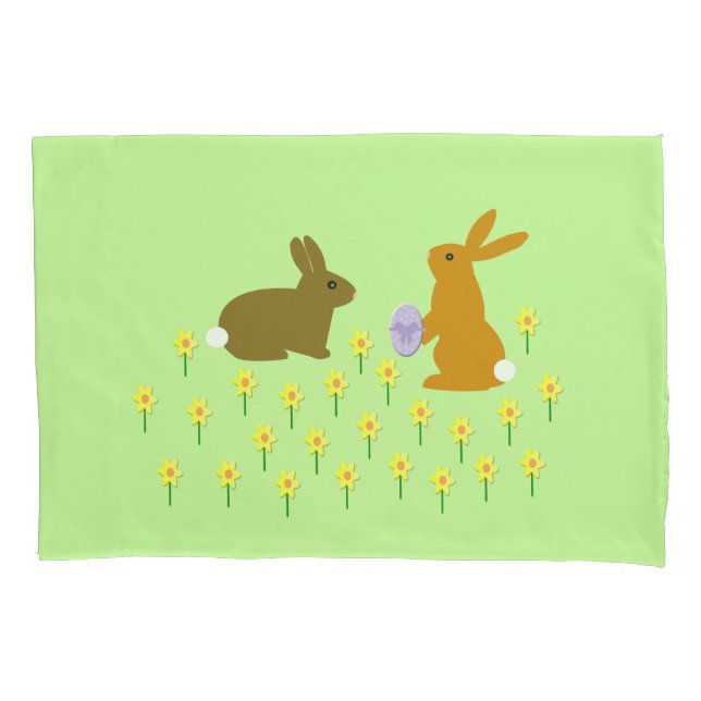Cute Easter Bunnies and Daffodils Pillowcase (Front)