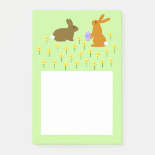 Cute Easter Bunnies and Daffodils Post-it Notes