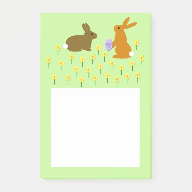 Cute Easter Bunnies and Daffodils Post-it Notes (Front)