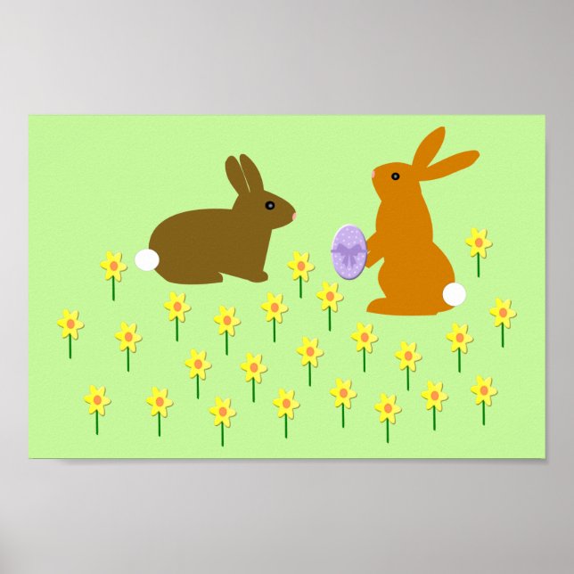 Cute Easter Bunnies and Daffodils Poster (Front)