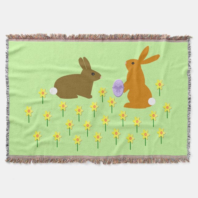 Cute Easter Bunnies and Daffodils Throw Blanket (Front)