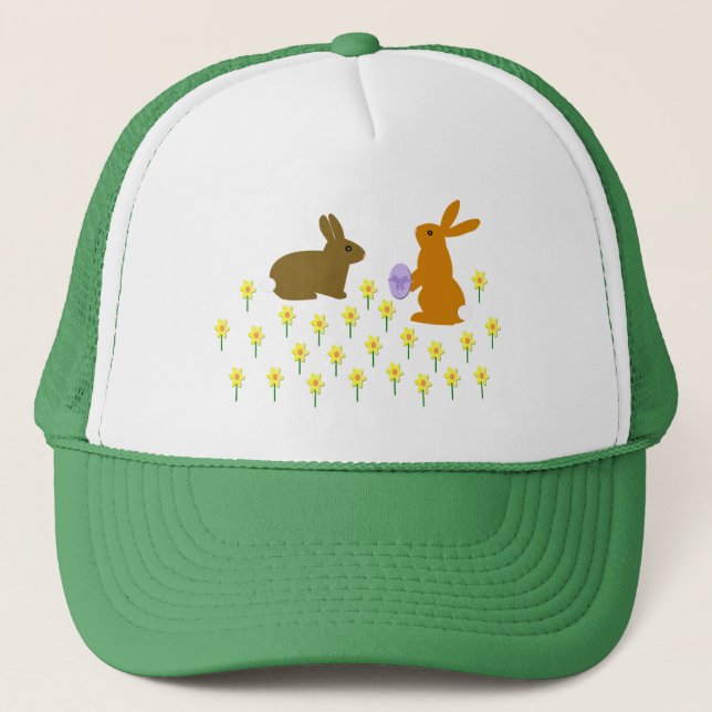 Cute Easter Bunnies and Daffodils Trucker Hat (Front)