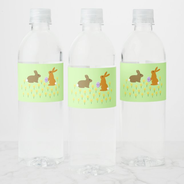 Cute Easter Bunnies and Daffodils Water Bottle Label (Bottles)