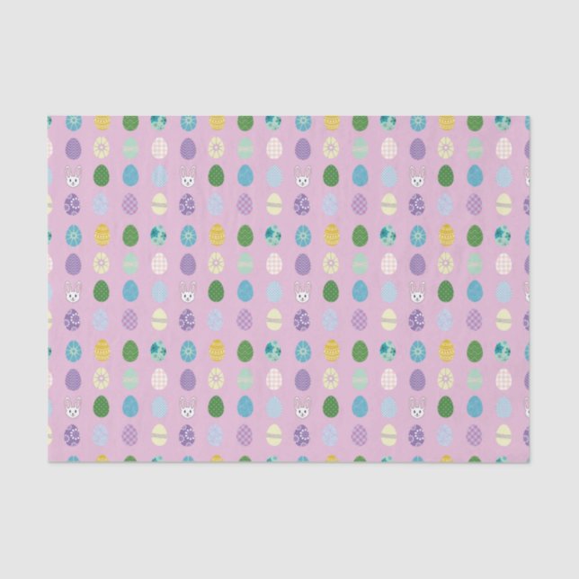 Cute Easter Bunnies Colourful Patterned Eggs Tissue Paper (Front)