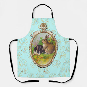 Cute Easter Bunnies Gold Flowers Turquoise Apron