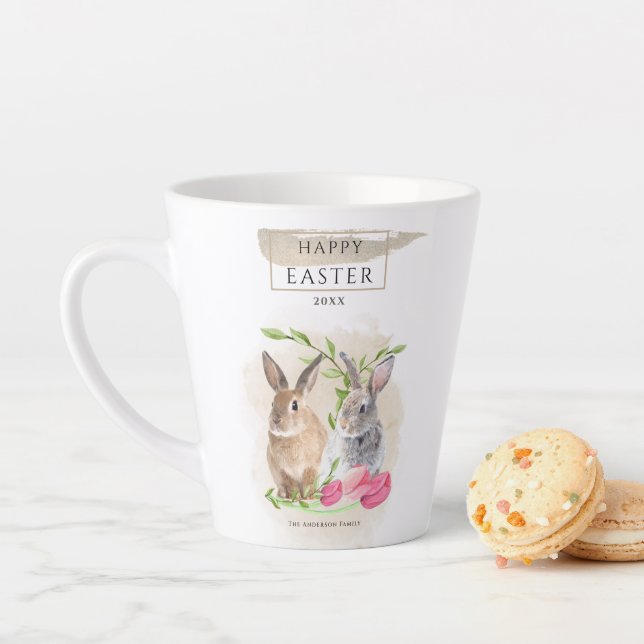 Cute Easter Bunnies | Happy Easter Watercolor Art Latte Mug (In Situ)