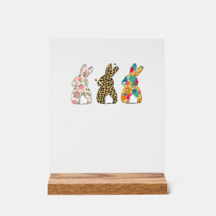 Cute Easter Bunnies Leopard Bunny and Flower Bunni Acrylic Sign