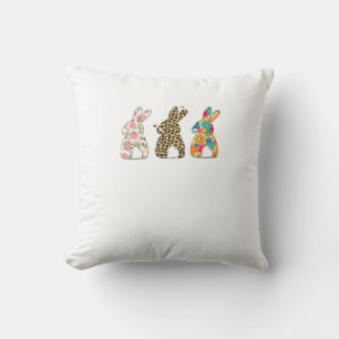 Cute Easter Bunnies Leopard Bunny and Flower Bunni Cushion