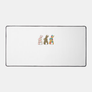 Cute Easter Bunnies Leopard Bunny and Flower Bunni Desk Mat