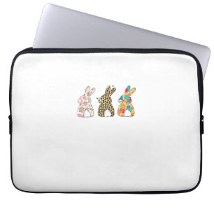 Cute Easter Bunnies Leopard Bunny and Flower Bunni Laptop Sleeve