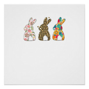 Cute Easter Bunnies Leopard Bunny and Flower Bunni Poster