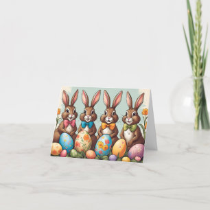 Cute Easter Bunnies on Egg Hunt Holiday Card