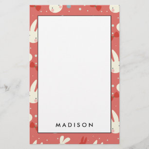 Cute easter bunnies on red background pattern stationery