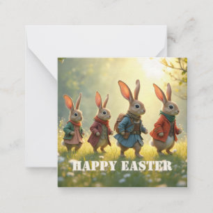 Cute Easter Bunnies Walking in Spring Meadow Card