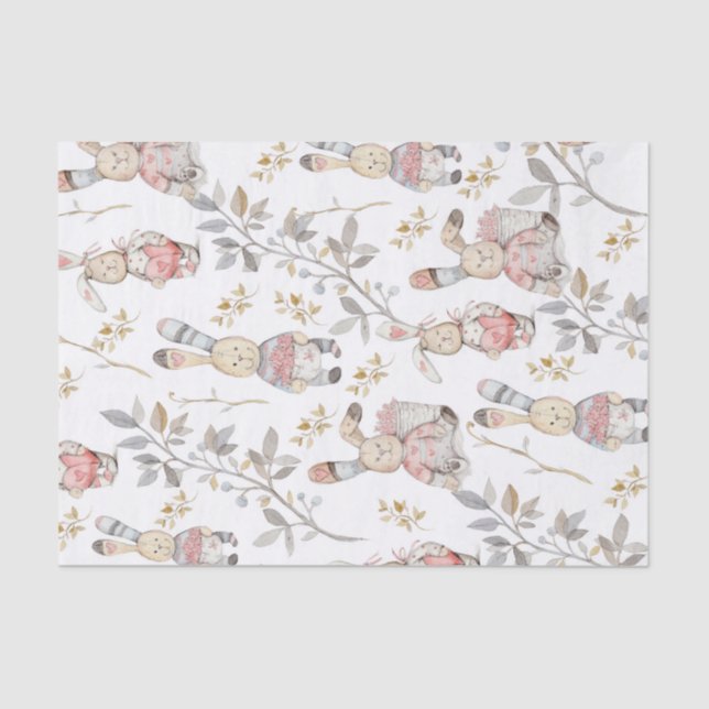 Cute Easter Bunnies Watercolor Pattern Tissue Paper (Front)