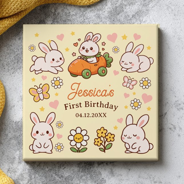 Cute Easter Bunnies Whimsical 1st Birthday Tile (Creator Uploaded)